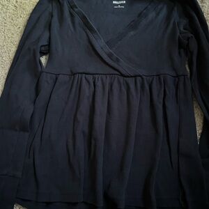 Hollister Black Wrap-Front Long Sleeve Women's Top